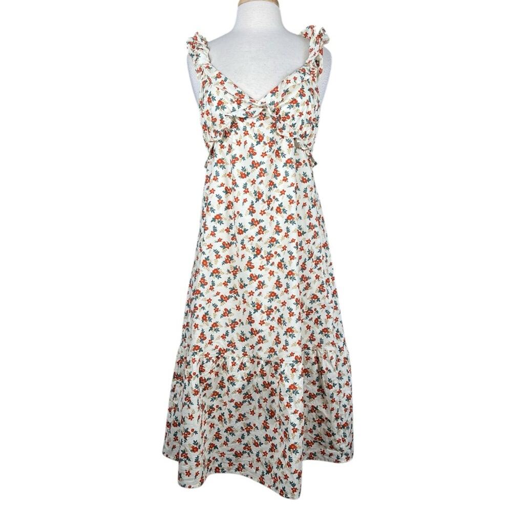 Lush Floral Ruffle Midi Dress Womens Small Cottagecore Boho Garden Girl Feminine
